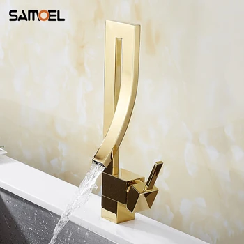 Güverte Dağı Pirinç Altın Kaplama Yaratıcı Tasarım Banyo lavabo bataryası Dokunun Şelale Lavabo Altın Havza Musluk G1101