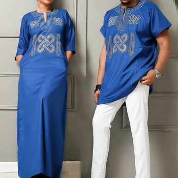 H & D Güney Afrika Çift Elbise Afrika Elbiseler Erkekler Ve Kadınlar İçin Dashiki Nakış giyim kısa kollu tişört Ankara Elbise