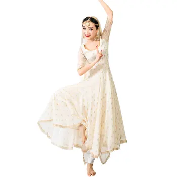 Hindistan Sarees Kadın Anna Dans Performansı Khattak Bej Elbise Güzel Etnik Tarzı İpek Bronzlaşmaya Hindistan Elbise