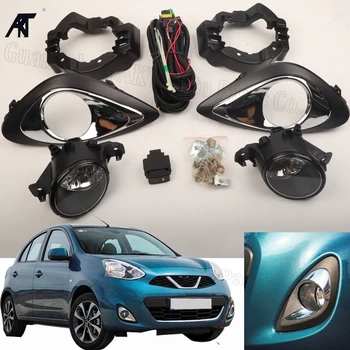 Için: Nissan Mart / Micra 2013 2014 2015 2016 Araba ön tampon sis ışık lambaları ile demeti kablolama kapak Grille oto sürüş sis