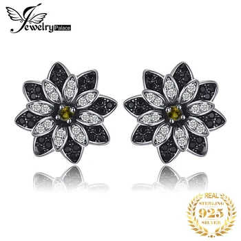 JewelryPalace Çiçek Doğal Dumanlı Kuvars Siyah Spinel 925 gümüş saplama küpe Kadınlar ıçin Moda Taş Takı