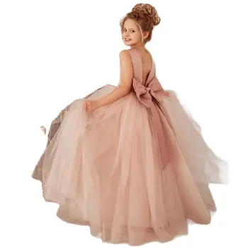 Kabarık Prenses Elbiseler Tül İlk Communion Elbise İnciler Kemer Çiçek Kız Elbise Kız Düğün Parti Elbise Bebek Doğum Günü Elbise