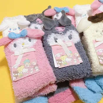 Kawaii Kuromi Melodi Cinnamoroll Hello Kitty Çorap Karikatür Sanrio Serisi Anime Peluş Sevimli Sıcak Kat Çorap Kalınlaşma Ev