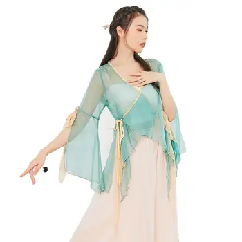 Klasik Dans Üst Giyim Çan Kollu Şerit Şifon Antik Vücut Kafiye Örgü Uygulama Giyim Kadın Performans Kostüm