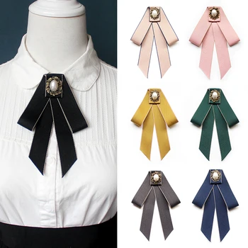 Kore Moda Bez Sanat Yay Broş İnci Kumaş İlmek Kravat Unisex Gömlek Yaka Pimleri Vintage Takı Giyim Aksesuarları