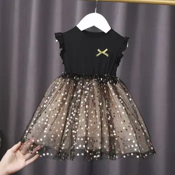 Kız Elbise 2022 Yeni Yaz Prenses Elbiseler Uçan Kollu Çocuk Elbise Parti Bebek Elbiseleri Çocuk Giyim için 3-8Y