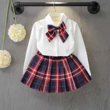 Kız Giyim Seti Sonbahar Bahar Gömlek + Etek Toddler Kız Giysileri okul üniforması Çocuk Giyim Takım Elbise Bebek Kız Giysileri 2 Adet