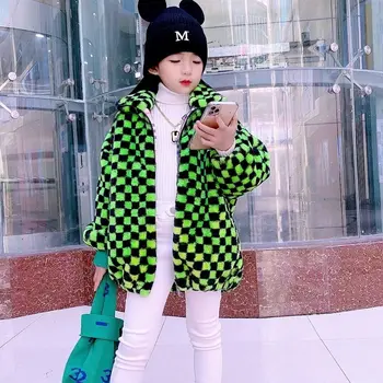 Kızlar Kalın Kış Ceket Hoodie Sıcak Ceketler Kafes Yeşil Renk Streetwear Çocuk Giyim Çocuklar Sıcak Casual Tops