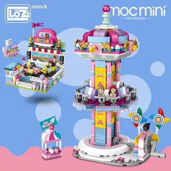 LOZ Mini Blokları Karikatür Tampon Araba Atlama Makinesi Modeli Eğlence Parkı Blokları Çocuk Hediye Plastik oyuncak inşaat blokları Çocuk