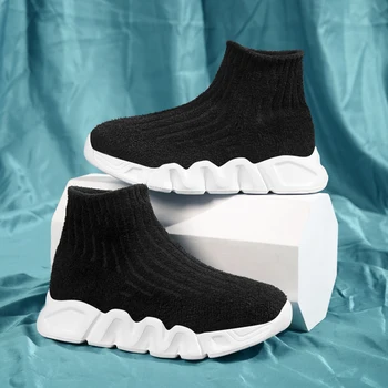 Lüks Marka Çocuk Ayakkabıları Erkek Spor Ayakkabı Moda Yüksek Top Sneakers Çocuklar için 4-12y Hafif Çorap Ayakkabı Erkek Ücretsiz Kargo