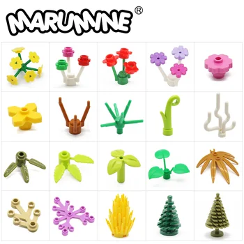 Marumine MOC Ağacı Bitki Aksesuarları Parçaları Yapı Taşları Uyumlu Çiçek Yeşil Çim Çalı Yaprak Orman Bahçe Seti Şehir Tuğla