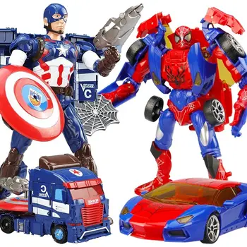Marvel Avengers Mücadele Kahramanlar Kaptan Amerika Örümcek Adam Demir Adam Aksiyon şekilli kalıp Dönüşüm Araba Robot Oyuncak Çocuk Hediyeler