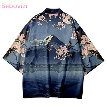Moda Sakura Fuji Dağı Baskı Geleneksel Kimono Japon Kadın Erkek Plaj Hırka Yukata Rahat Cosplay Haori Gömlek