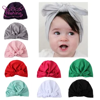 Nishine 1 ADET Güzel El Yapımı Tavşan Kulaklar Bebek Şapka Düz Renk Bebek Kız Kapaklar DIY Giyim Dekorasyon Tatlı saç aksesuarları