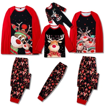 Noel Geyik Desen Aile Eşleştirme Pijama Seti 2022 Yeni Yetişkin Çocuk Pijama Rahat Yumuşak Pijama Kalın Gecelik Noel Bak