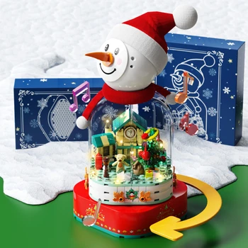 Noel tema Modeli yapı taşları 220 ADET Kardan adam dönen müzik kutusu ışık Moc tuğla oyuncak Erkek ve kız noel hediyesi seti