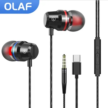 OLAF Tipi C Kulaklıklar Kablolu 3.5 MM Kulaklık Metal Süper Stereo Bas müzik kulaklıkları oyun kulaklığı Mic Su Geçirmez Spor Kulaklık