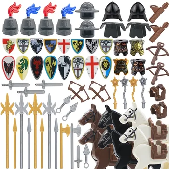 Ortaçağ Viking Savaşçı Ortaçağ Şövalye Silah Kask Kılıç Crossbow Kalkan Zırh Askeri Aksesuarlar oyuncak inşaat blokları