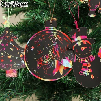 OurWarm 24 adet DIY Noel Süsler Sihirli Renk Scratch Parti DIY Dekorasyon Boyama Kartları Kazıma Çizim Oyuncaklar Çocuklar için