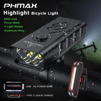 PHMAX bisiklet ışık 5T6 süper parlak LED el feneri USB şarj edilebilir MTB Bisiklet ön ışıkları ve arka arka ışık