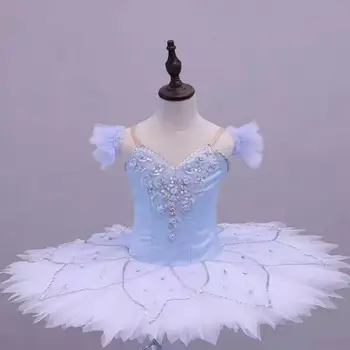 Profesyonel Bale Tutu Çocuk Kız Tutu Bale Elbise Balerin Gökyüzü Mavi Kadife Korse Gözleme Kuğu Gölü Dans Kostümleri Çocuklar