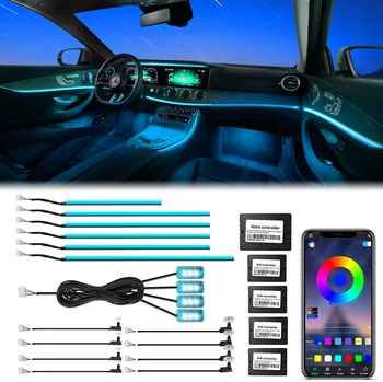 RGB Araba atmosfer ışığı LED Araba İç Dekorasyon Oto Akrilik Fiber Optik şerit lamba App Kontrolü İle Dekoratif Ortam Lambası