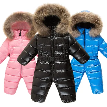 Rus kış bebek tulum giyim sıcak su geçirmez giyim mont kar giyim ördek aşağı ceket tulum çocuklar erkek kız giysileri