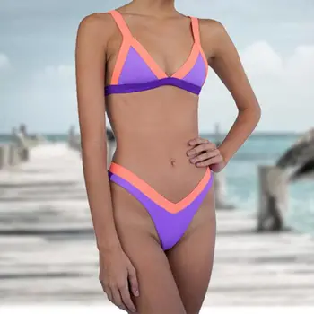 Seksi Renkli Patchwork Mayo Kadınlar Kız için Düşük Bel Mayo Kadın Yaz Plaj Mayo V Boyun Bikini 2022 Yeni