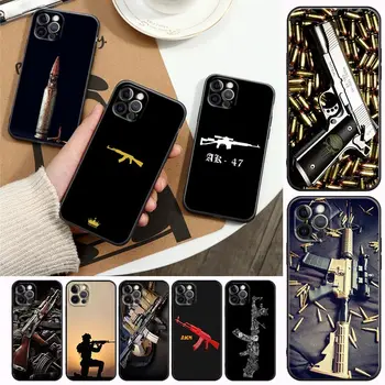 Silah Mermi Telefon Kılıfı için APPLE iPhone 7 8 Artı SE 3 2020 11 12 13 Pro Xs Max Mini XR X Yumuşak TPU Coque Funda Kapak AK47 Tabanca