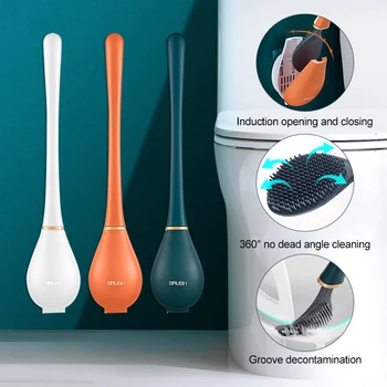 Silikon Tuvalet Fırçaları Tuvalet Tutucu Seti Duvara Monte Uzun Saplı Tuvalet Kılları Temizleme Fırçası Banyo Aksesuarları