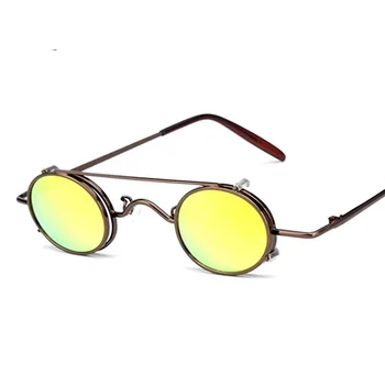 Steampunk Flip Ayrılabilir Lens Oval Güneş Gözlüğü Kadın Retro Erkekler Çıkarılabilir Klip Çift Kullanımlı Renkli Ayna Lens güneş gözlüğü UV400
