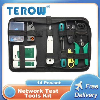 TEROW 14 Adet/Kiti Ağ Onarım Aracı Kiti RJ45 RJ11 RJ12 Cat5 Ağ LAN Kablo Test Cihazı Crimper Sıkma Pensesi Taşınabilir Seti 2171