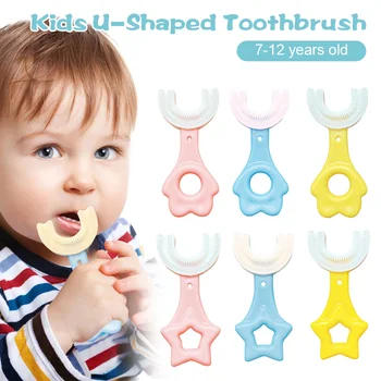 U Şekilli Diş Fırçası 2-6 Yaş Çocuklar Diş Fırçası U Şekli Bebek Diş Fırçası Saplı Silikon Ağız Bakımı Temizleme Fırçası Çocuklar için
