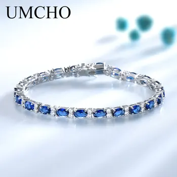 UMCHO Mavi Spinel Bilezikler Kadınlar ıçin Friendship925 Ayar Gümüş Takı Romantik Birthstone Taş tenis bilekliği Takı