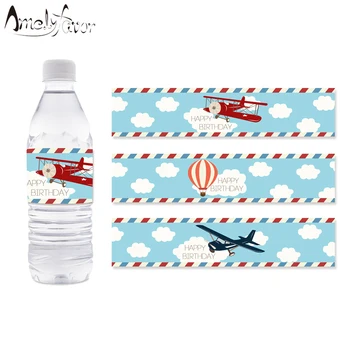 Uçak Su şişe etiketleri Sıcak Hava Balonu Su şişe etiketleri Çocuklar Doğum Günü Partisi Dekorasyon Malzemeleri Uçak Bebek Duş