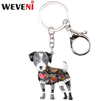 WEVENI Emaye Metal Jack Russell Köpek Anahtarlık Anahtarlık çanta uğuru Için Yeni moda takı Kadın Erkek Araba Anahtarlık Aksesuarları