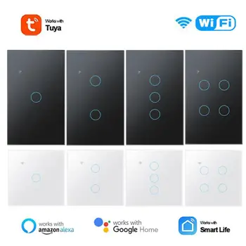 WiFi akıllı ışık anahtarı ABD AB Temperli Cam Dokunmatik Duvar Paneli Tuya Akıllı Yaşam App Kontrolü Alexa İle Çalışır Google Ev Yandex