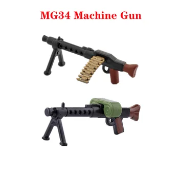 WW2 Askeri Silah MG34 Makineli tüfek İki renkli Baskı Mermi Zinciri Ordu Asker Figürleri Silah Aksesuarları Tuğla Çocuklar Hediyeler