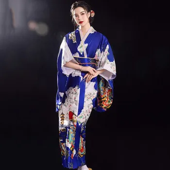 Yaz Cosplay Sabahlık Kimono Yukata Sahne Performansı Giyim Kadın Kostümleri İle Obi Baskı Çiçek Haori Bornoz