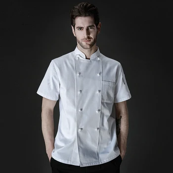 yaz şef ceket kruvaze şef ceketi otel restoran ekmek ış giysisi erkekler aşçı profesyonel üniforma beyaz gömlek