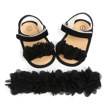 Yeni Bebek Kız Çiçek Sandalet Kızlar Rahat Beşik Ayakkabı Çocuklar PU Deri İlk Prewalker + Kafa Bandı Saç Bantları Şeffaf Yenidoğan İçin
