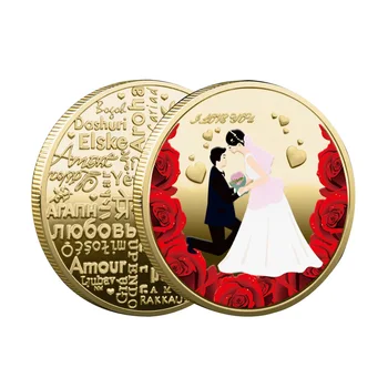 Yeni Düğün Paraları Sevgilisi Altın Sikke Şanslı Çince Kelimeler Hatıra Metal Madalya Yaratıcı Sevgililer Hediyeler