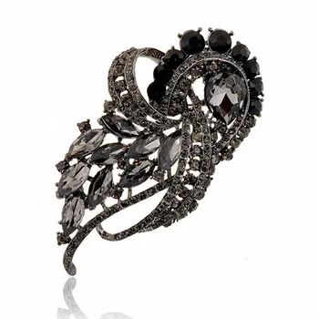 Yeni Geliş Vintage Stil Kadın Siyah Kristal Büyük Broş En Kaliteli Köpüklü Rhinestone Gelin Buketi Pins