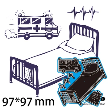 Yeni Metal Kesme Ölür Scrapbooking hastane yatağı ve Ambulans DIY Albümü Kağıt Kart Craft Kabartma Şablon Dekorasyon 97 * 97mm