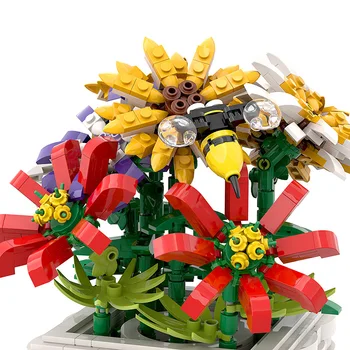 Yeni Çiçek Buketi MOC Yapı Taşları DIY Tuğla Oyuncaklar Gül Çocuk Hediyeler Fikirleri Serisi Çocuklar Ev Modeli Dekorasyon