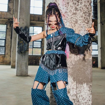 Yeni Çocuk Caz Dans Kostümleri Kız Moda Podyum Gösterisi Sahne Elbise Modern Sokak Dans Uygulama Giyim Hip Hop Takım Elbise DQL6258