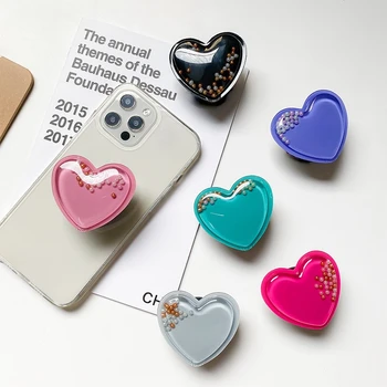Yüksek Kaliteli Kalp Şekli Griptok Taşınabilir Quicksand Cep Telefonu Tutucu Katlanabilir Soket Tutucu Telefon Aksesuarları iPhone Samsung için
