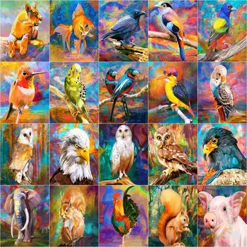 çapraz dil Çerçeve Yağlıboya Sayısına Göre Renk Hayvan Tuval Üzerine Boya Resimleri Kuş DIY Çerçeve Ev Dekorasyon