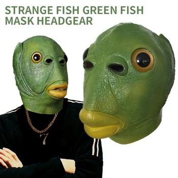 Çirkin Yeşil Balık Kafası Cadılar Bayramı Unisex Yetişkin Lateks Cosplay Parti Alien Emülsiyon Maskesi Başlık Karnaval parti giysileri COSPLAY
