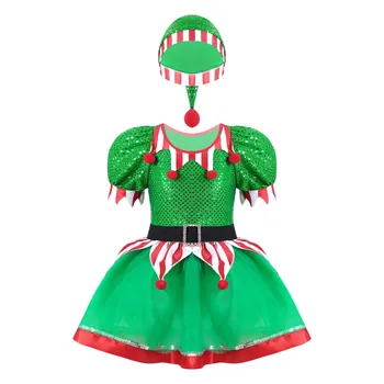 Çocuk Kız Elf Noel Elbise Cadılar Bayramı Cosplay Kostümleri Kıyafetler Noel Yeni Yıl Festivali Noel Baba Giyinmek Elbise Şapka ile